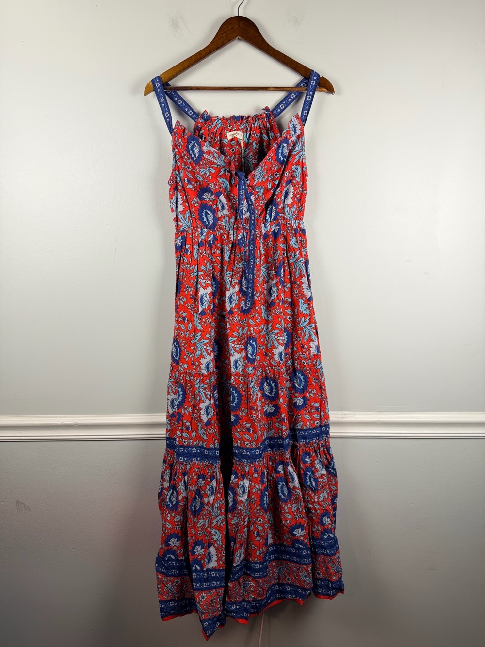 New natural life Isabella maxi red blue dress tiered size small - Picture 5 of 9